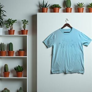 INFINITY Sky Blue Graphic with plants Short Sleeve Tee size large